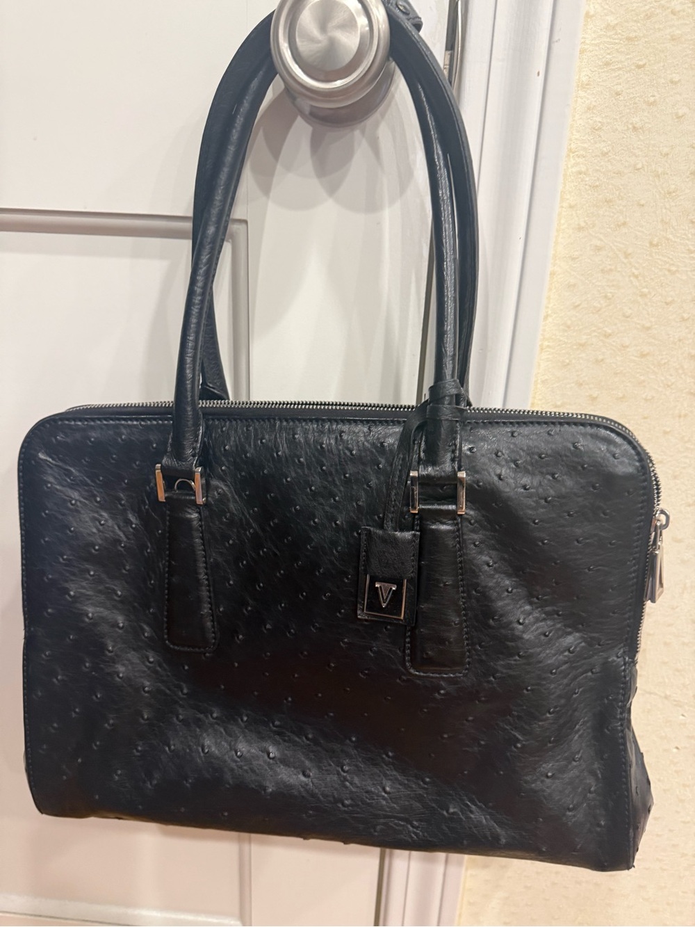 Large Black Ostrich Handbag